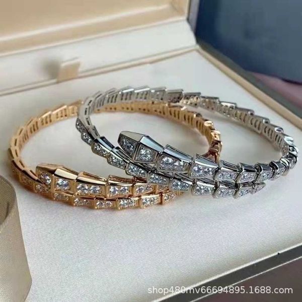 

v high baojia spring bone full diamond women gold fashion narrow version snake shaped opening bracelet tiktok live broadcast, Golden;silver