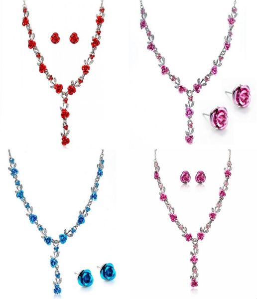 

bridal jewelry highend simple fashion ladies strands pendant girls long rose chain necklaces with earrings for women 200 j24398686, Black