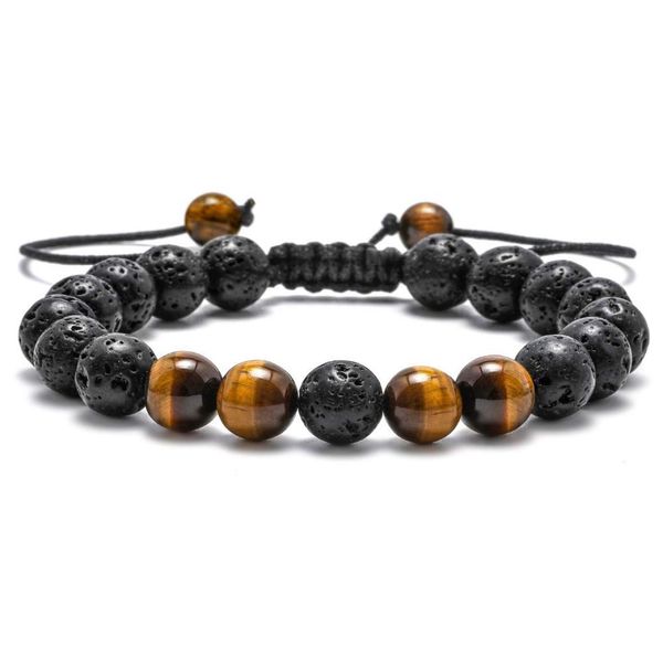 

8mm stone tiger eye lava rock strand bracelet stress relief yoga beads adjustable bracelets anxiety aromatherapy essential oil dif5293658, Black