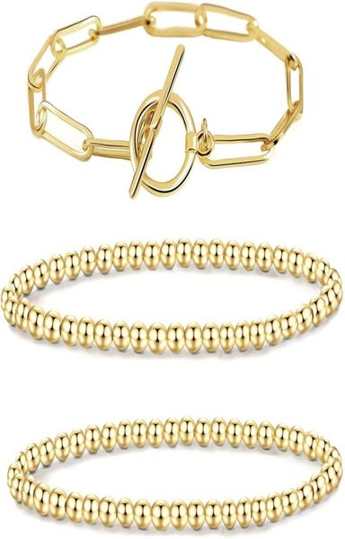 

14k gold plated bead ball bracelet gold beaded bracelets for women stackable stretch elastic bracelet jewelry gifts7322938, Black