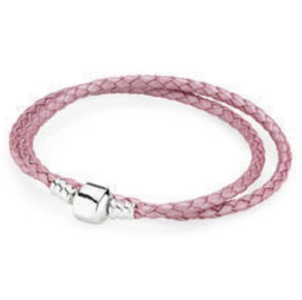 

2021 new style 925 sterling silver fashion classic diy cartoon couple creative chain leather rope bracelet jewelry factory direct 6340380, Golden;silver
