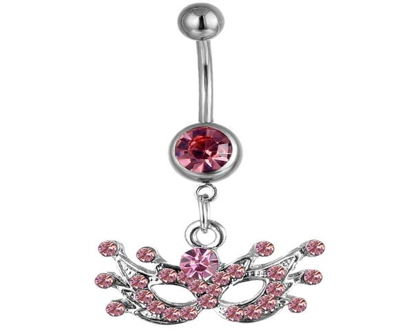 

d0002 mask belly navel button ring pink color 14ga 10mm for women4223037, Silver