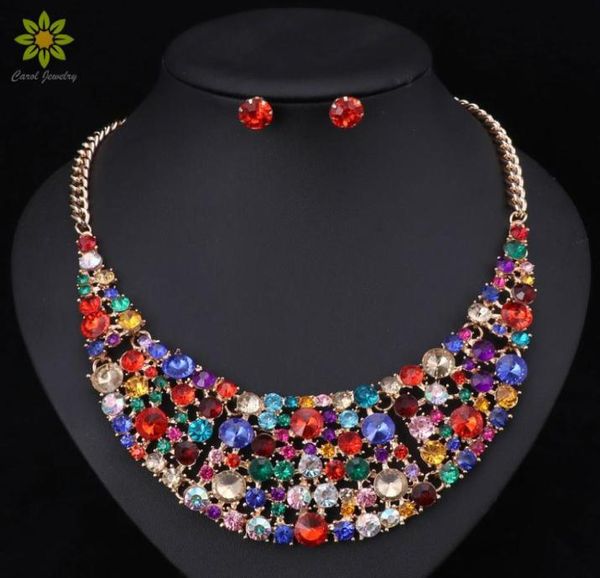 

6color fashion women wedding necklace sets vintage colar rhinestone crystal choker necklaces pendants ethnic maxi jewelry sets1239862, Silver