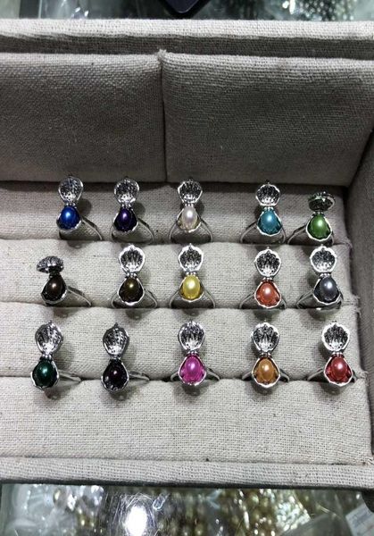 

fashion akoya oyster shell pealrs rings new adjustable women039s wedding party rings mix colors real 6mm freshwater pearls ring6029009, Silver