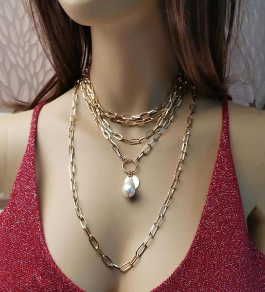 

personality geometric baroque necklace female retro punk multilayer chain chains5111341, Silver