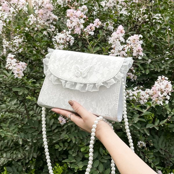 

evening bags retro crossbody for women vintage lace pearl chain ladies small square shoulder bag female clutch purse handbags sac femme 2307