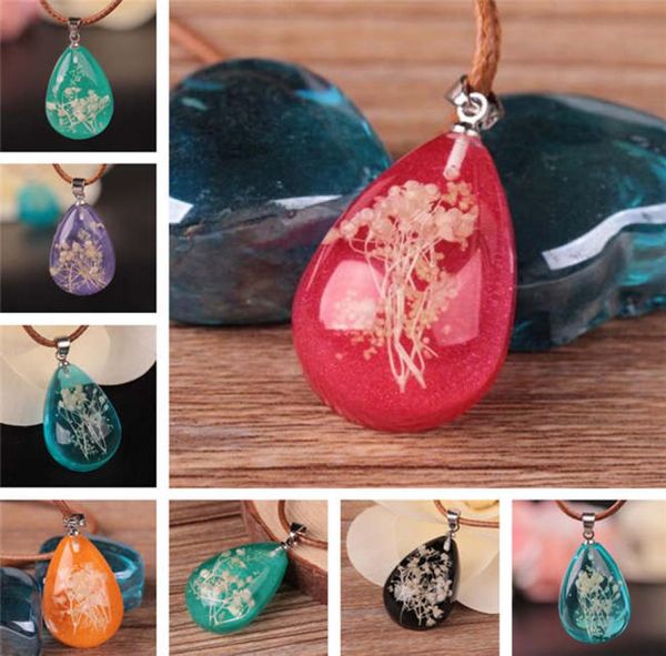 

resin water drop dried flower stone pendant necklace jewelry djn73 mix order pendant necklaces jewelry9514620, Silver