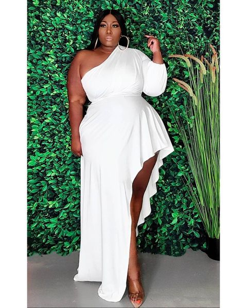 

plus size dresses size elegant pretty dres ruffle chubby clothing female one shoulder luxury robe 2023 summer trendy party long dress 230711, Black
