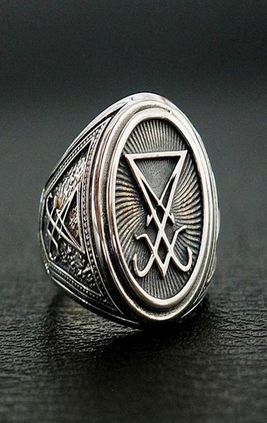 

retro gothic lucifer satan signet ring stainless steel rock punk seal rings men and women pagan jewelry gift8254271, Golden;silver