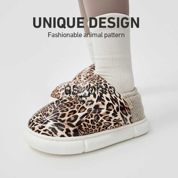 

slippers utune leopard print toast winter women slippers waterproof nonslip outside shoes for men warm plush flats 2022 new fashion j230712, Black