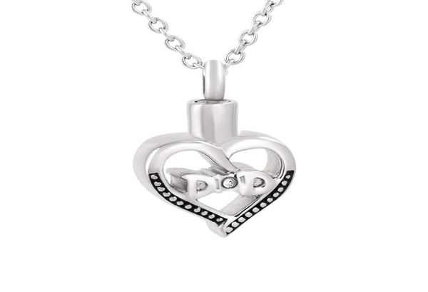 

ijd9850 2pcslot hollow heart cremation urn necklace human ashes memorial ash keepsake pendant necklace funeral jewelry with cryst2545975, Silver