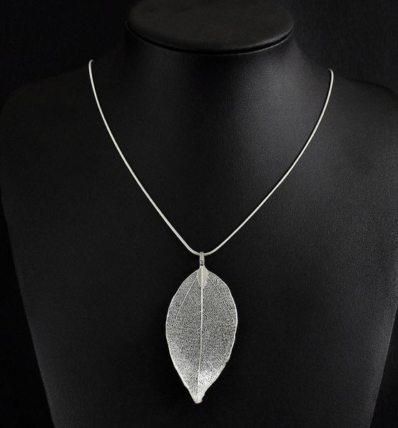 

fashion maxi necklace natural leaf pendants necklaces women fine jewelry long chain pendant statement necklace four colors1074129, Silver