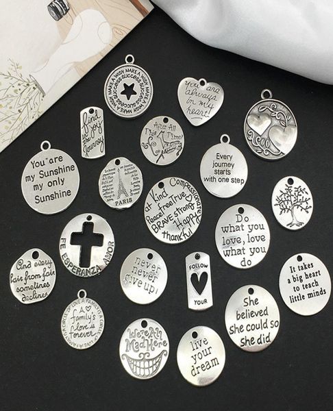 

20pcspack round letter diy necklace pendants gold silver letter diy charms jewelry making components whole 9880572, Bronze;silver