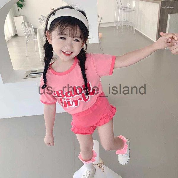 

clothing sets clothing sets summer girls 2 pcs set toddler t shirt shorts kids suits for baby children clothes letter print ruched lace cott, White
