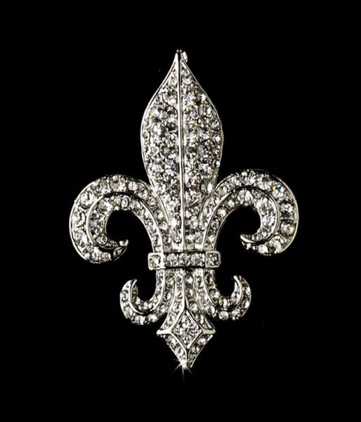 

2quot vintage silver clear rhinestone fleur de lis brooch s03834645, Gray