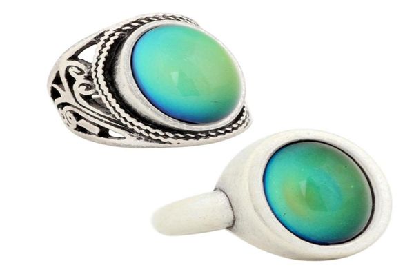 

magic handmade mood stone fancy color change silver plated ring rs019010 2pcsset4836391, Golden;silver