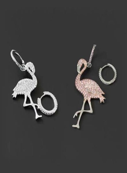 

stud dini s925 sterling silver pink diamond flamingo asymmetric earrings ladies fashion classic personality trend jewelry1750122, Golden;silver