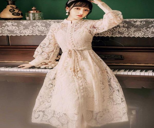 

casual dresses lace embroidery hollow out party women long lantern sleeve aline spring elegant 2021 boho vintage dress high5919121, Black;gray