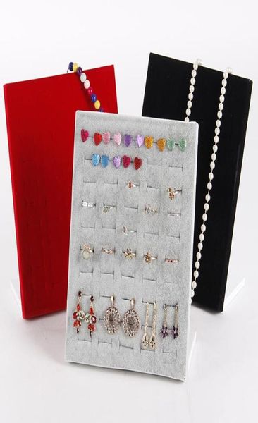 

tonvic whole 2pcs velvet ring earring display stand holder jewelry rack with 50 holes blackredgraybrown3493144, Black