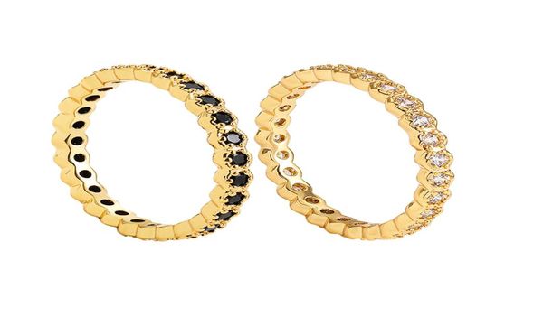 

black and clear cz zircon stone thin rings for women girls trendy goldplated copper finger ring wedding engagement jewelry4835419, Silver