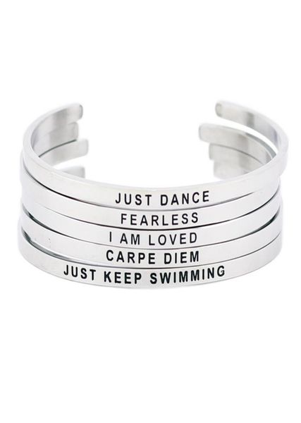 

stainless steel bangle engraved positive inspirational quote cuff bracelet bangle silver mantra bangle for women gift5591316, Black