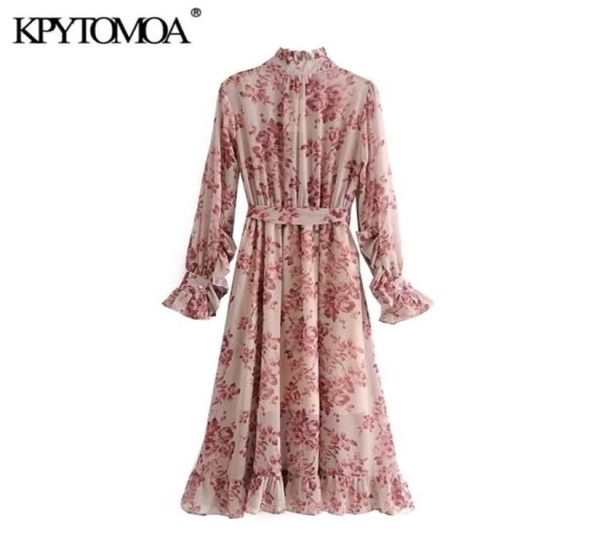 

vintage floral print sashes ruffled pleated dress women 2020 fashion bow tie collar long sleeve dresses casual vestidos mujer lj205243732, Black