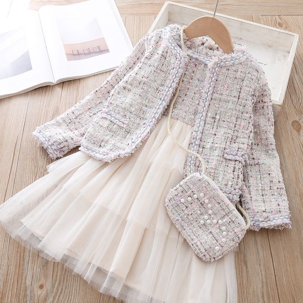 

coat menoea children suits korean version small fragrance girl plaid doll collar jacket love vest skirt 2pcs clothes suit wool 230711, Blue;gray