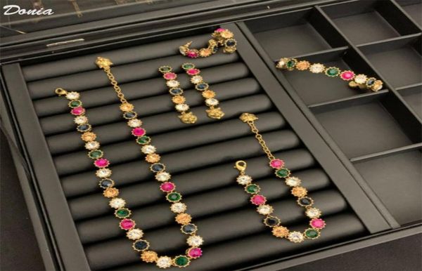 

donia jewelry luxury necklace european and american fashion color matching copper microinlaid zircon bracelet earrings fivepiece8479516, Silver