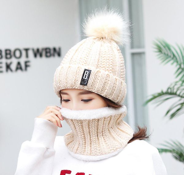 

knitted bobble hat scarf set b decoration solid color women beanies elastic plush winter warm lady fitted cap fashion 9 8cg g22190482, White