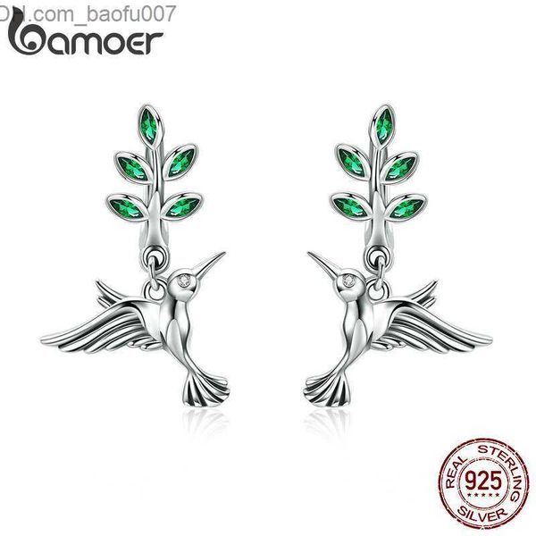 

charm bamoer 100% authentic 925 sterling silver hummingbird greeting bird stud earrings women's fashion earrings jewelry sce464 z230713, Golden