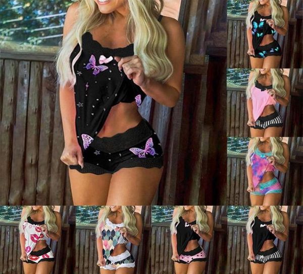 

women039s sleepwear spaghetti strap lace pajama set sleeveless trim bowknot pyjamas sleep shorts pijama suit women nightie9768963, Black;red