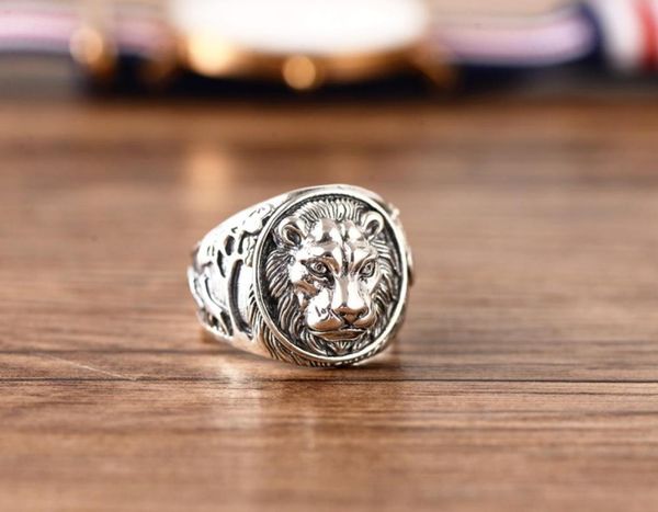 

925 sterling silver lion head punk ring women men ring0126840234