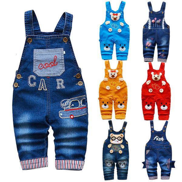 

rompers baby boys denim overalls infants bib pants jeans cartoon letter clothes girls long jumpsuits kids suspenders jyf 230711, Blue