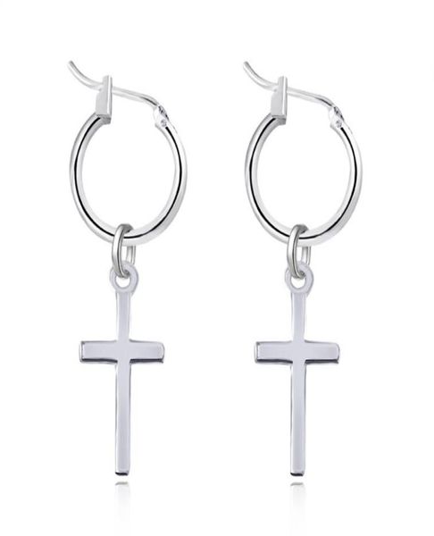 

1pair ethnic silver color cross pandent hoop earrings for women endless circle earring hoops geometrical simple jewelry e1243117851, Golden;silver