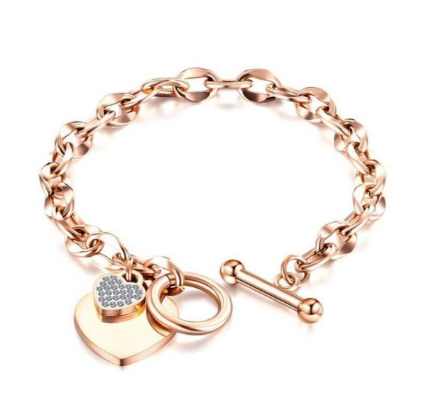 

american fashion love stainless steel bracelet plated rose gold diamond inlaid hand jewelry ot button titanium steel lady bracelet2665801, Golden;silver