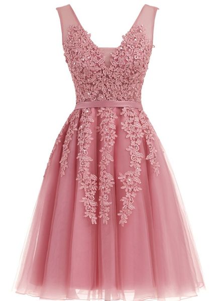 

short homecoming dresses appliques sequins deep v-neck knee-length a-line tulle party gowns princess plus size birthday prom graudation cock, Blue;pink
