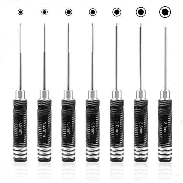 

7pcs hex allen screwdriver kit 0.9mm 1.27mm 1.3mm 1.5mm 2.0mm 2.5mm 3.0mm key driver repair tools for rc car traxxas helicopter