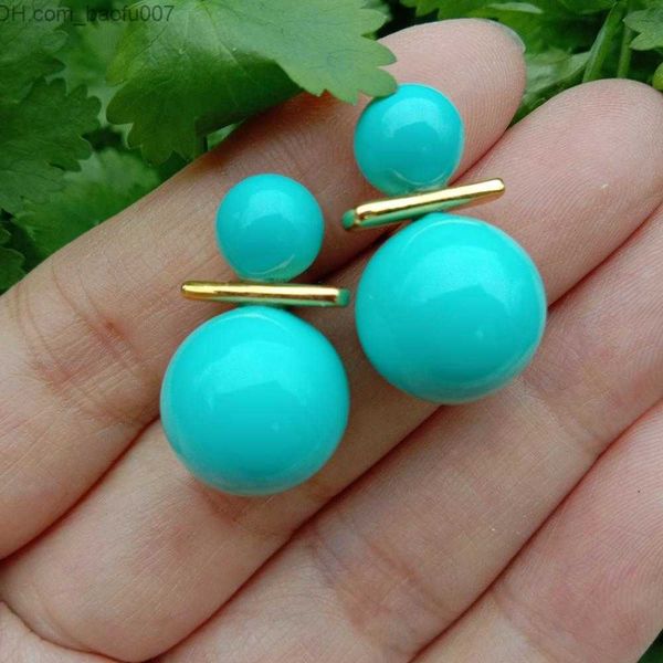 

charm yygem office style 8.5mm to 14mm blue sea shell pearl round gold plated stud earrings z230712, Golden