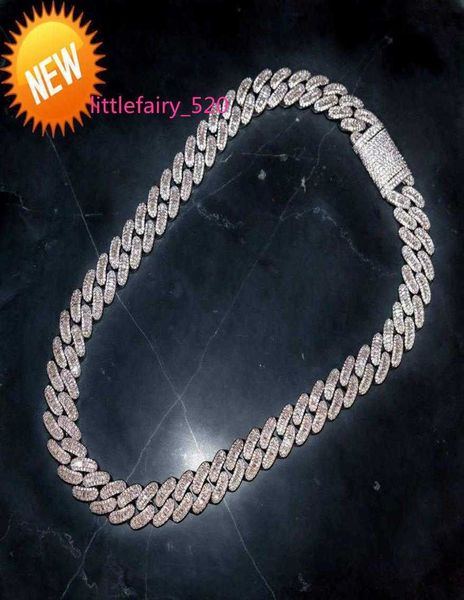 

15mm prong baguette cuban chain 14k white gold plated real iced diamonds necklace cubic zirconia jewelry 1420inch length1002934, Silver