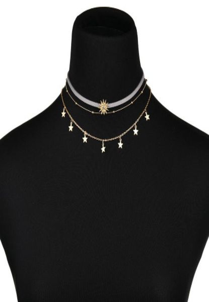 

new fashion trendy jewelry sun star tassel choker multi layer necklace gift for women girl n12425192626, Golden;silver