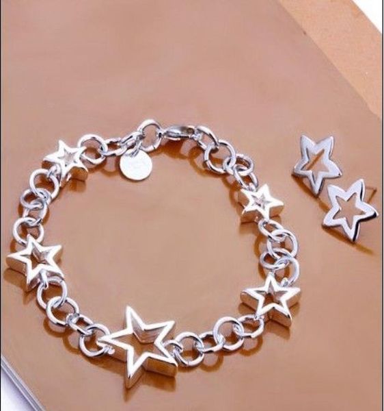 

100 new 925 sterling silver star bracelet earrings charm jewelry set 5setlot9016274