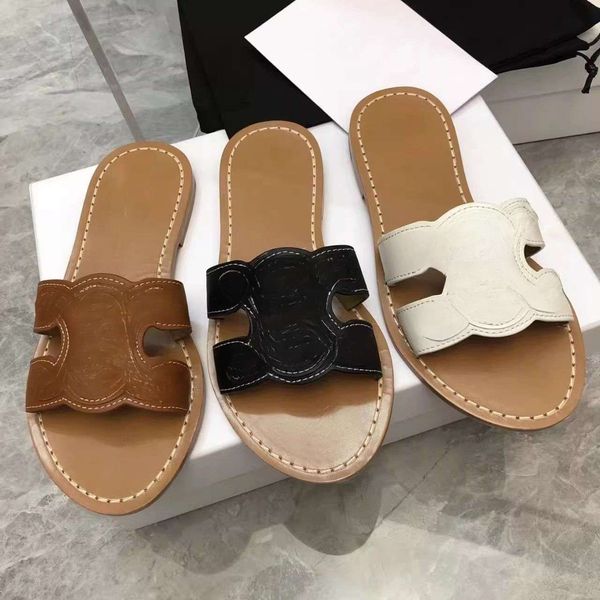 

comes with shoe box designer sandals female designer casual slipper sandals non-slip leather one-line strap flat summer high-grade outdoor s, Black