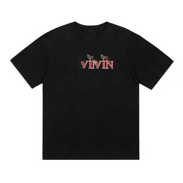 

2023 designer summer lanvins t shirt clothing zhaocai jinbao embroidered t-shirt casual loose black, White;black