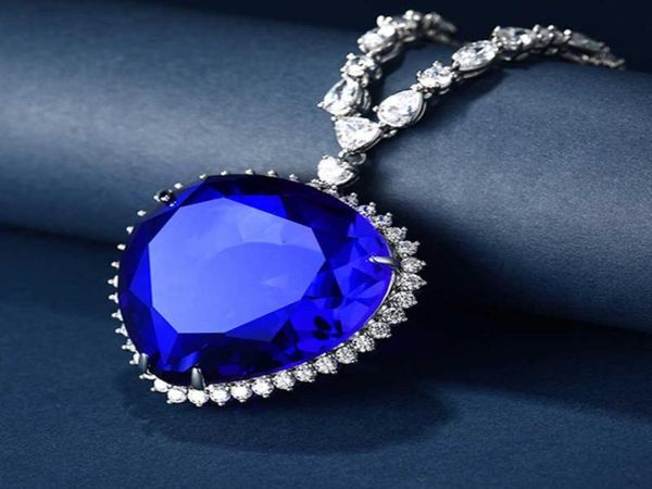 

titanic heart of the ocean necklace dark blue heart pendant for women fashion jewelry lover couple valentine039s day birthday g4490681, Silver