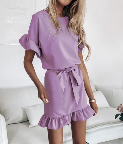 

summer purple short sleeve ruffle mini dress fashion womens casual loose home sports solid color women039s swimwear5324327, White;black