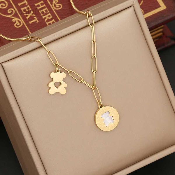 

pendant necklaces 2023 new stainless steel cute pearl bear pendant necklace for women girl jewelry chains necklaces luxury choker korea whol, Silver