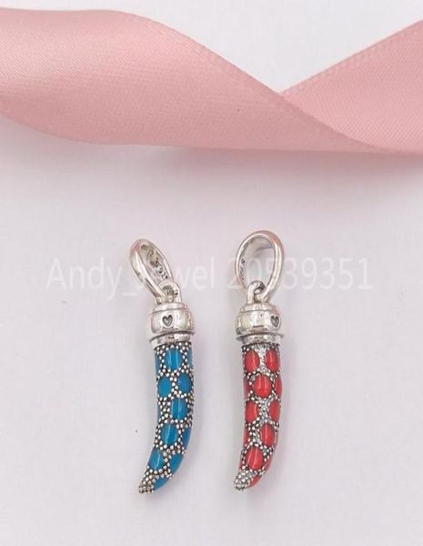 

andy jewel authentic 925 sterling silver beads turquoise italian horn necklace pendant turquoise enamel charms fits european style jewelry b, Black