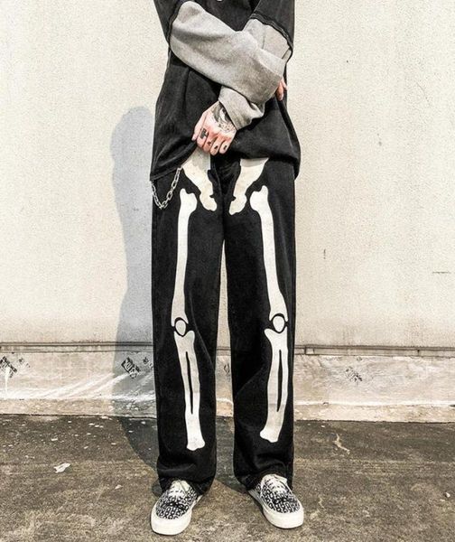 

men039s jeans american retro printed casual trendy brand hiphop street loose straight trousers high ins wideleg pants4082220, Blue