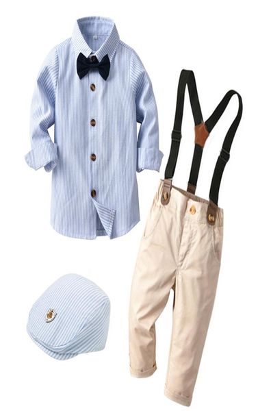 

children clothes casual boys set with hat striped shirt tie pants belt 5 pcs baby kids longsleeves dress6149761, White