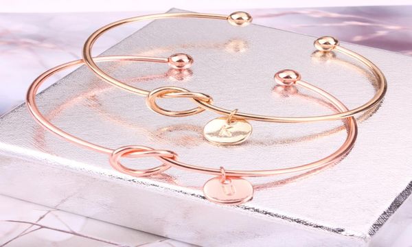 

new 26 letter rose gold silver gold color knot heart bracelet bangle girl fashion jewelry zinc alloy round pendant chainlink brace9172416, Black